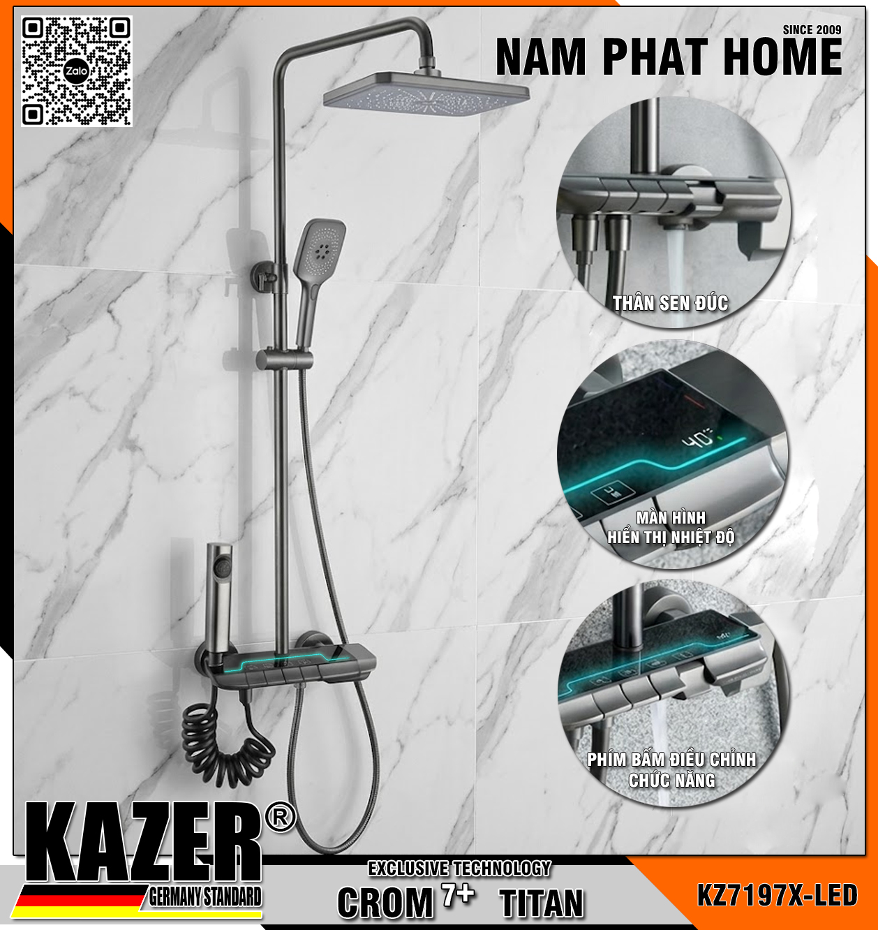 KZ7197X-LED – SEN CÂY ĐỒNG THAU MẠ CROM 7+ TITAN KAZER 