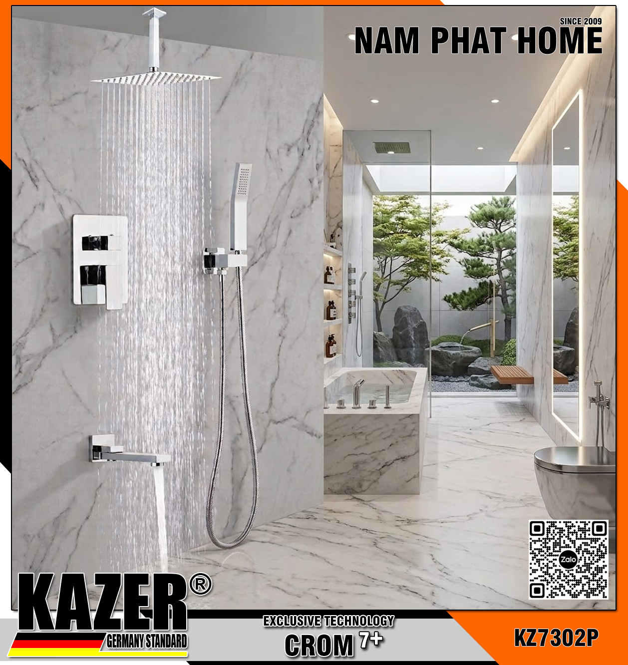 KZ7302P – SEN TẮM ÂM TƯỜNG - ÂM TRẦN KAZER, MẠ CROM 7+ 