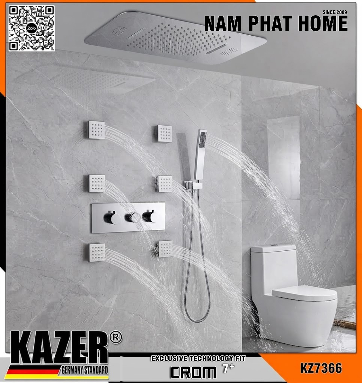 KZ7366 – SEN TẮM ÂM TƯỜNG - ÂM TRẦN KAZER, MẠ CROM 7+