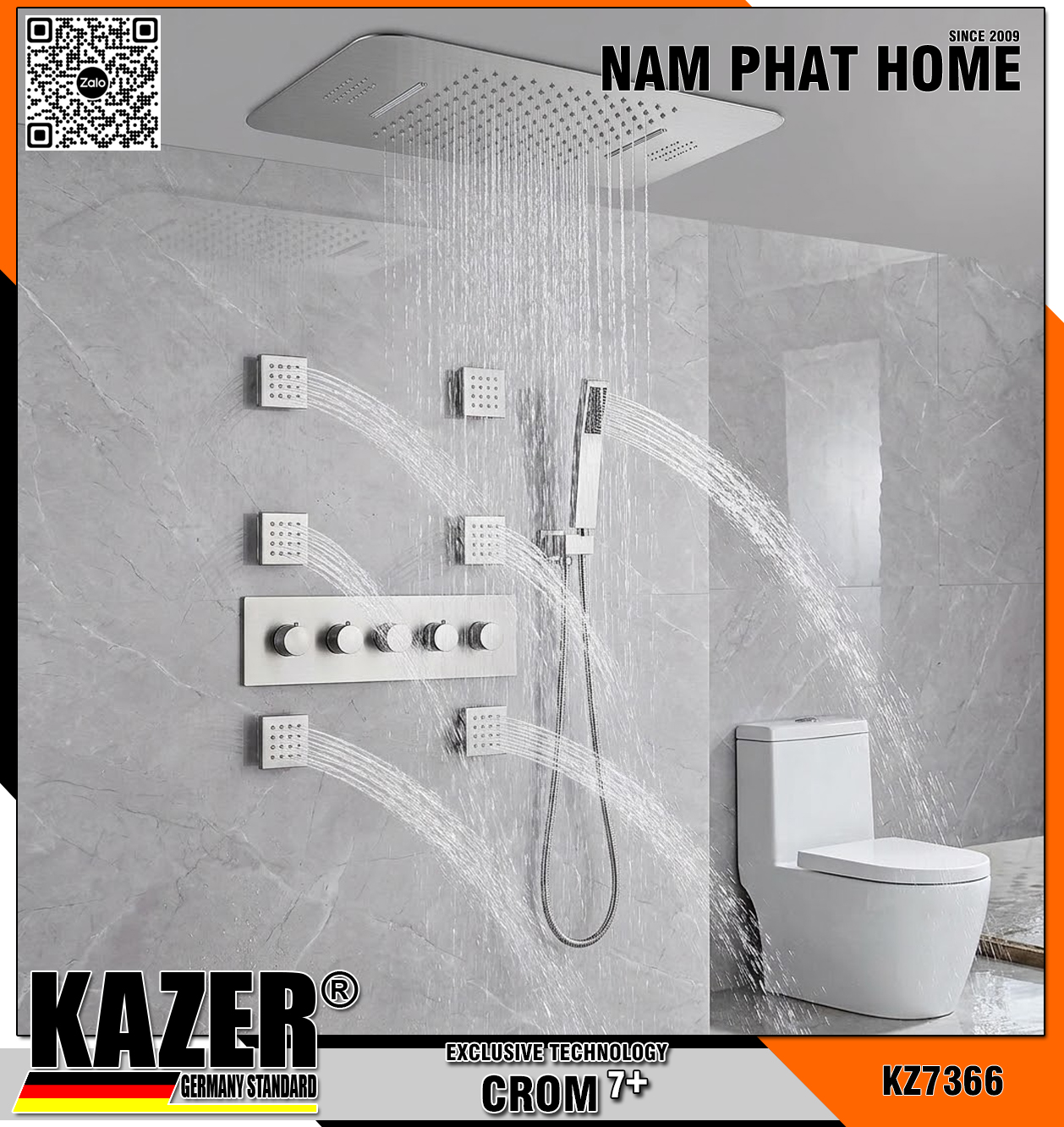 KZ7366 – SEN TẮM ÂM TƯỜNG - ÂM TRẦN KAZER, MẠ CROM 7+