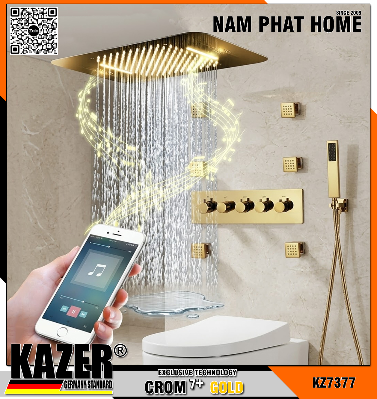 KZ7377 – SEN TẮM ÂM TƯỜNG - ÂM TRẦN KAZER, MẠ CROM 7+ GOLD