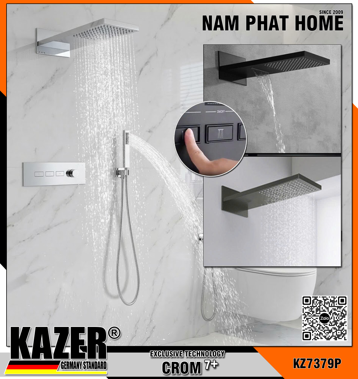 KZ7379P – SEN TẮM ÂM TƯỜNG - ÂM TRẦN KAZER, MẠ CROM 7+ 
