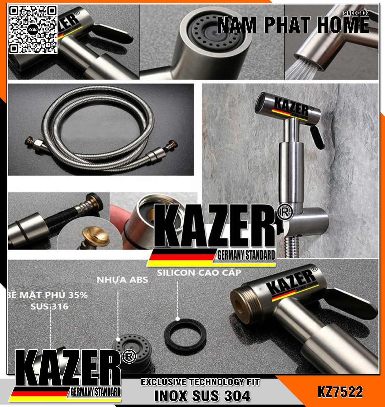 KZ7522 – VÒI XỊT INOX  ĐÚC LIỀN KHỐI INOX 304
