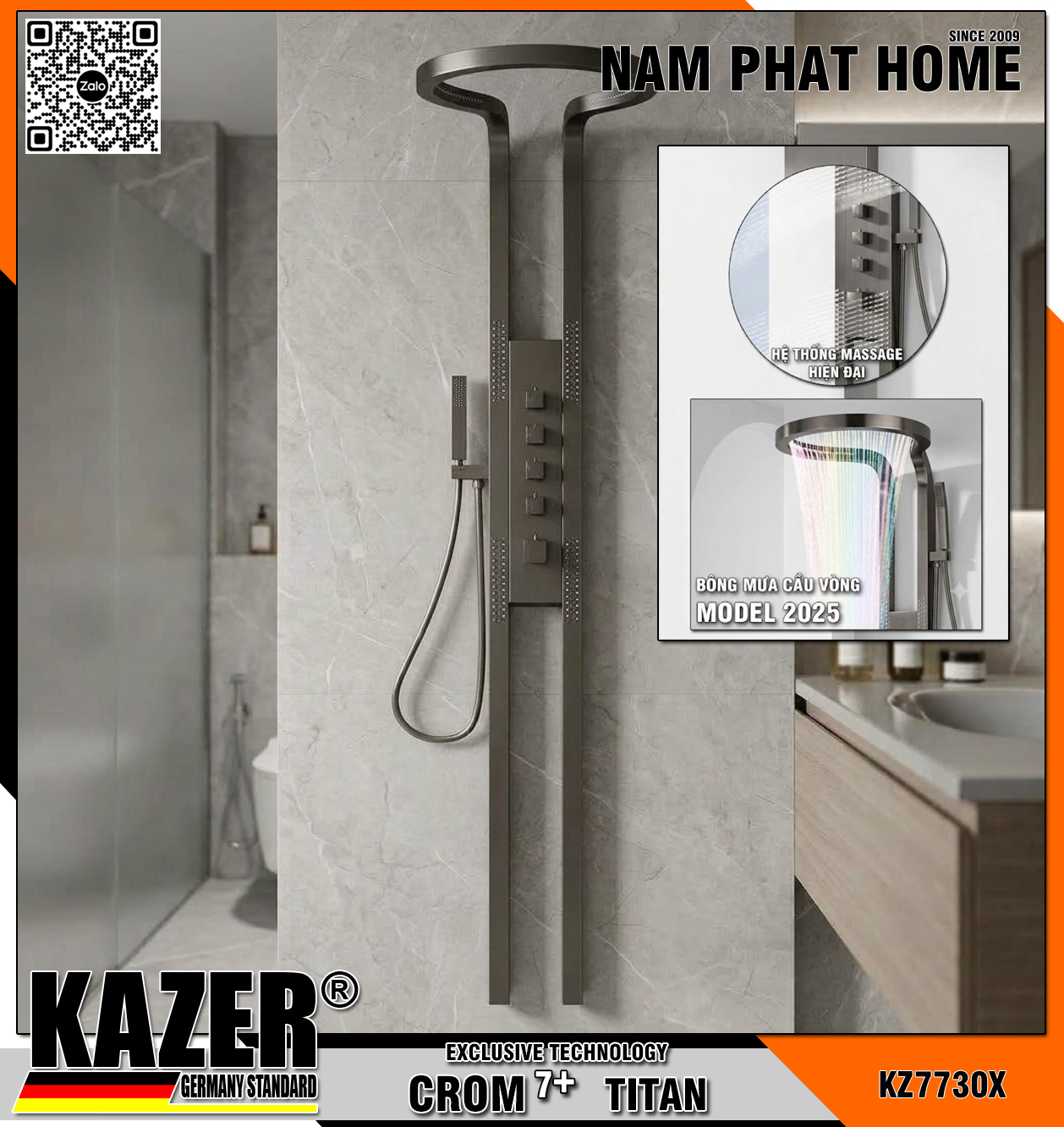 KZ7730X – SEN CÂY ĐỒNG THAU MẠ CROM 7+ BLACK KAZER