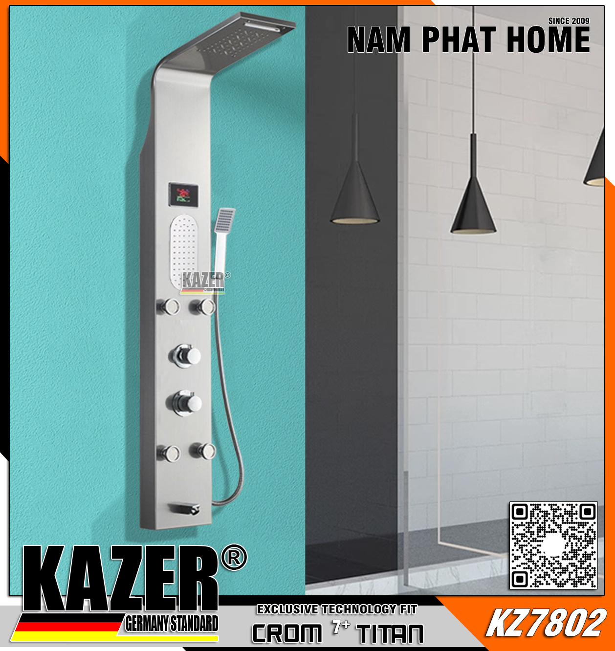 KZ7802 - BỘ SEN TẮM THUYỀN MASSAGER - HIỂN THỊ NHIỆT ĐỘ - MÀU BẠC
