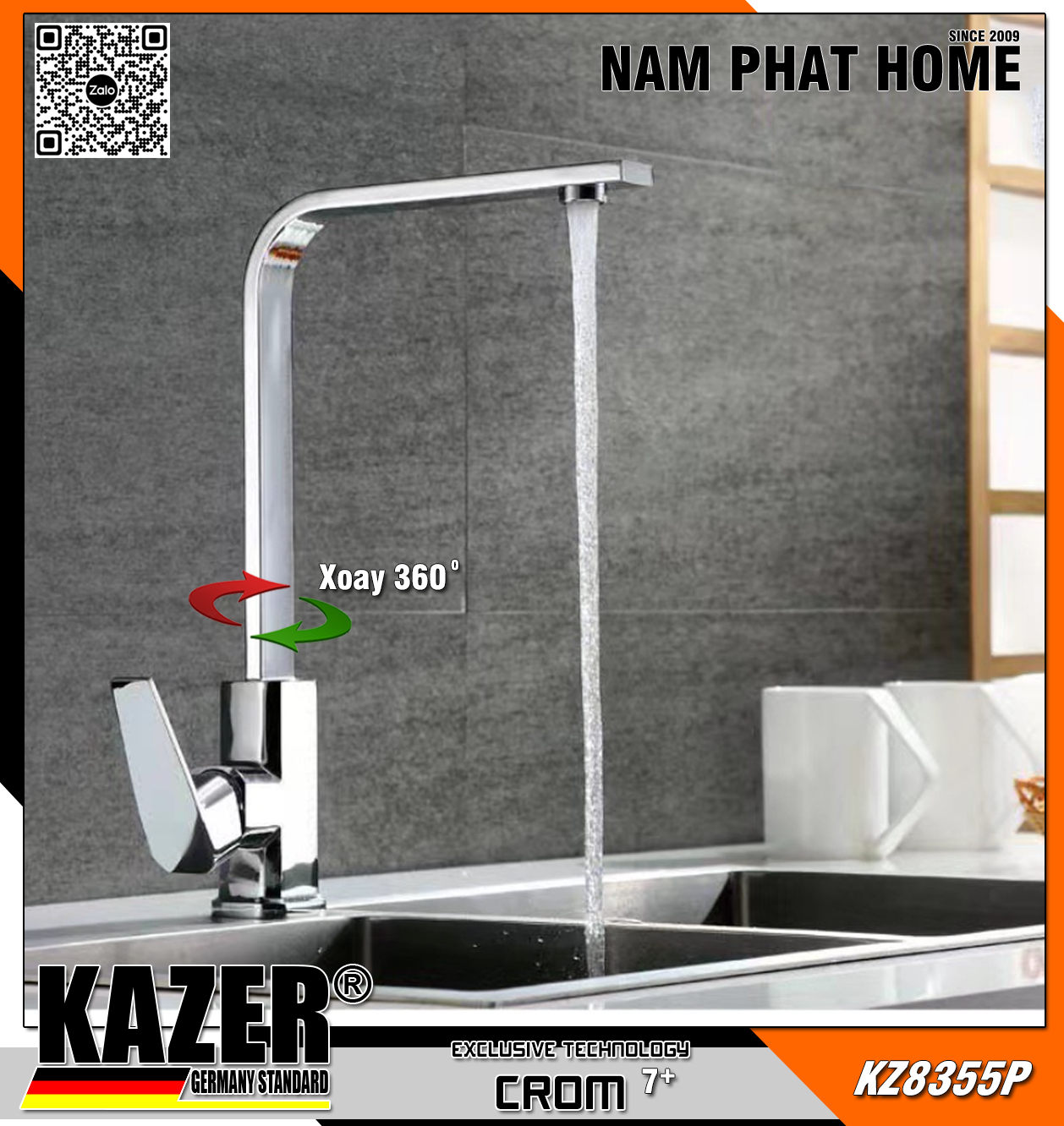 KZ8355 - VÒI RỬA CHÉN NÓNG LẠNH ĐỒNG THAU KAZER GERMANY, MẠ CROM 7+