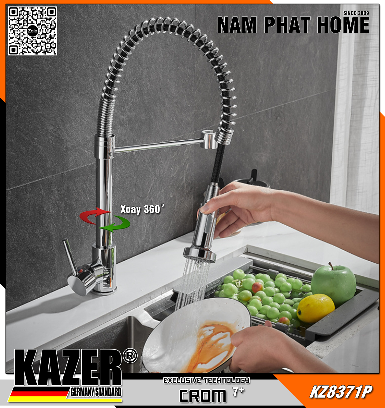 KZ8371 - VÒI RỬA CHÉN NÓNG LẠNH ĐỒNG THAU KAZER GERMANY, MẠ CROM 7+