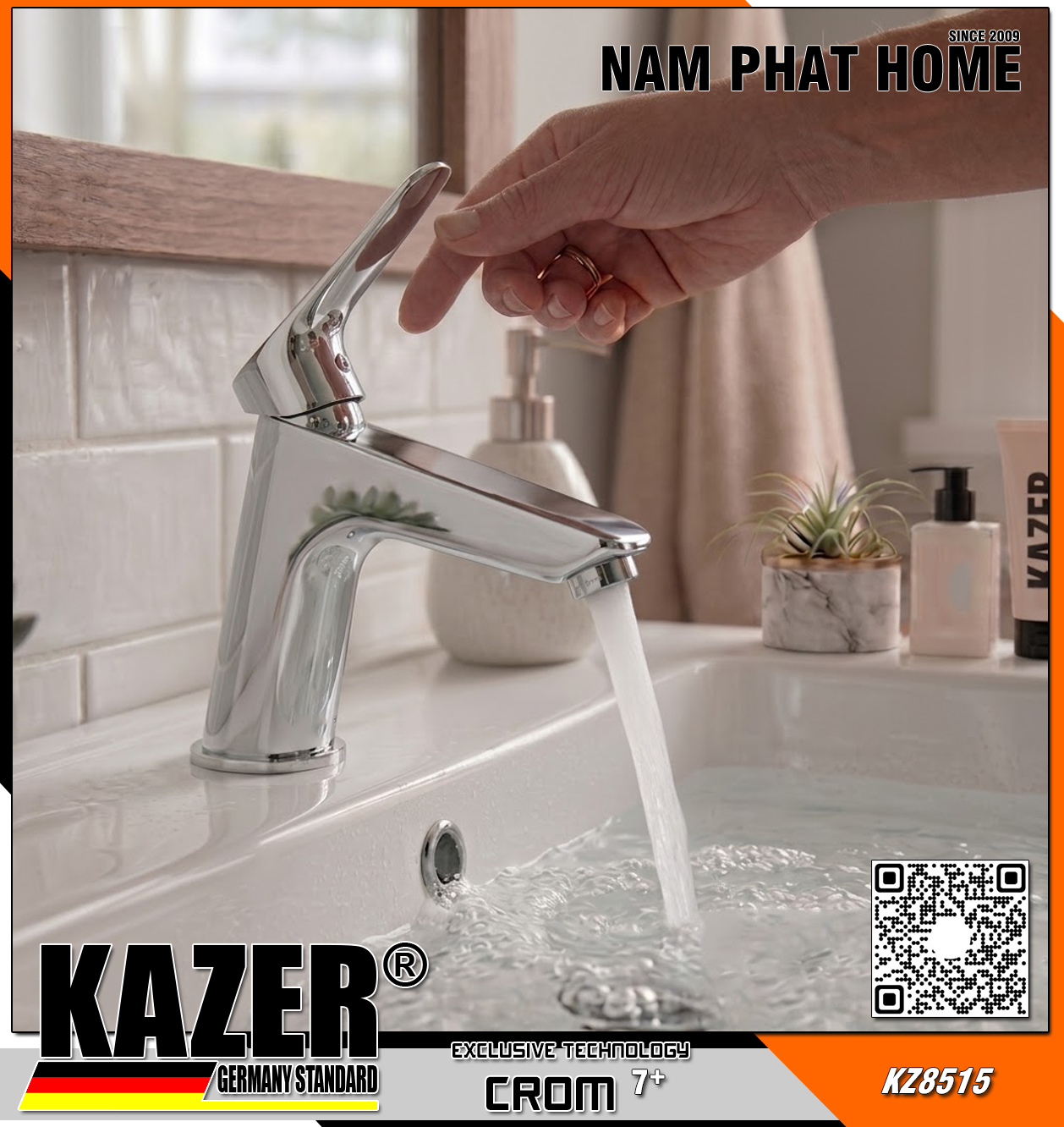 KZ8515 - Vòi Lavabo Lạnh Đồng Thau Mạ Crom 7+ Mẫu Nhọn Thau Kazer