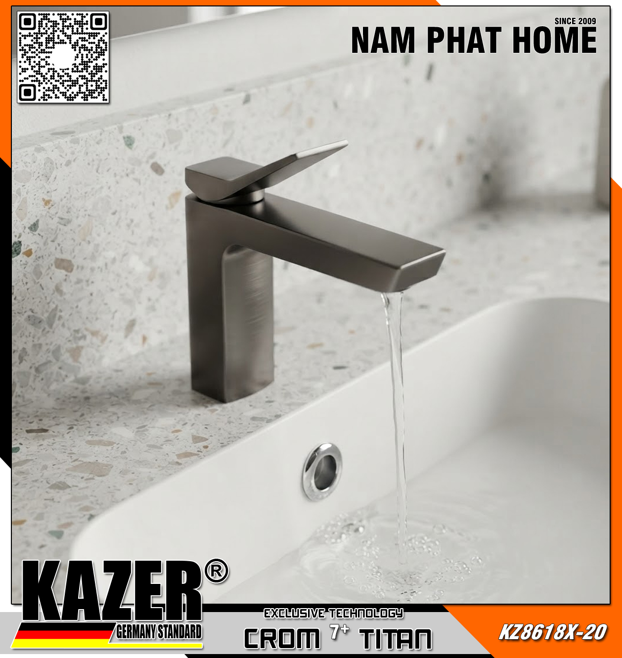 KZ8618X-20 - VÒI LAVABO ĐỒNG THAU NÓNG LẠNH KAZER - 20CM
