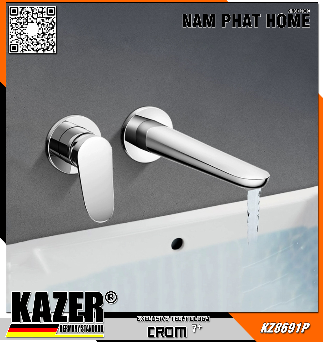 KZ8691 - VÒI LAVABO NÓNG LẠNH ĐỒNG THAU KAZER, MẠ CROM 7+ 