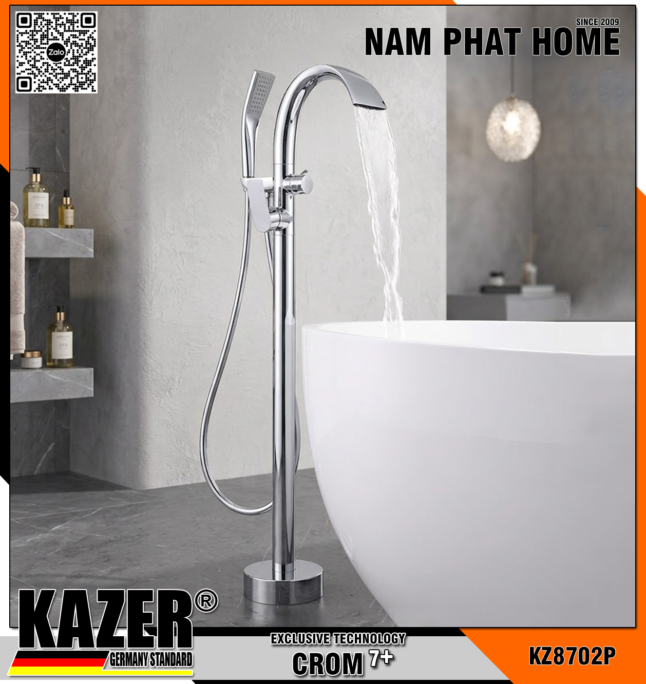 KZ8702P – SEN CÂY BỒN TẮM  ĐỒNG THAU MẠ CROM 7+ KAZER