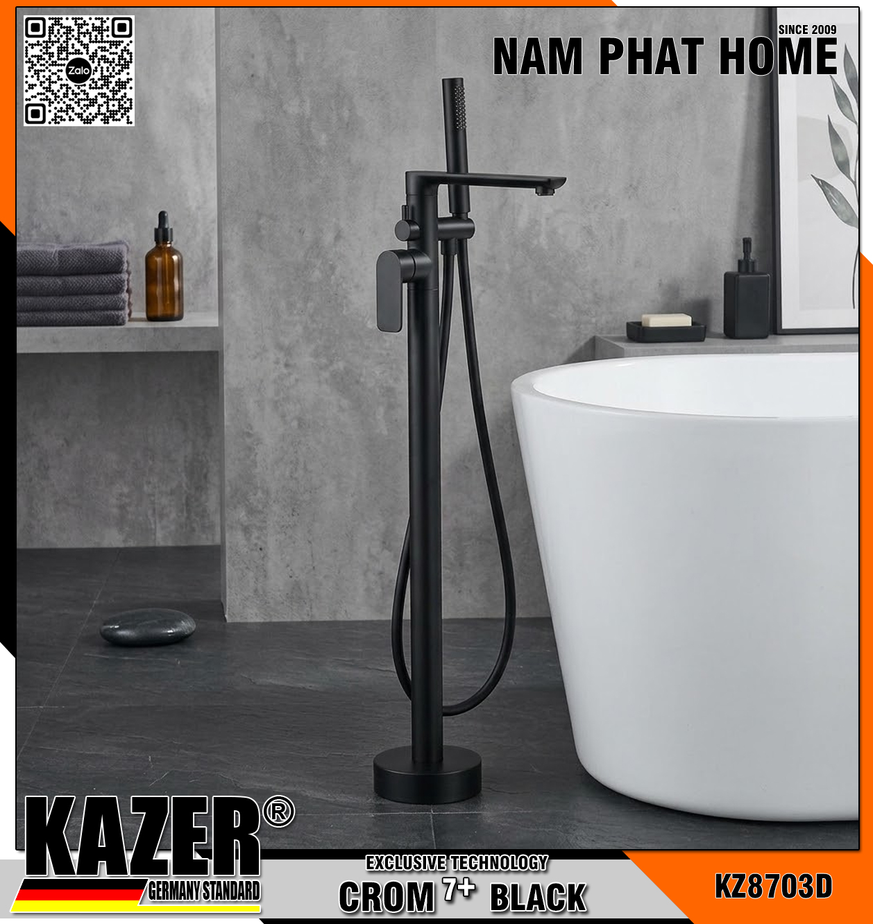 KZ8703D – SEN CÂY BỒN TẮM  ĐỒNG THAU MẠ CROM 7+ BLACK KAZER