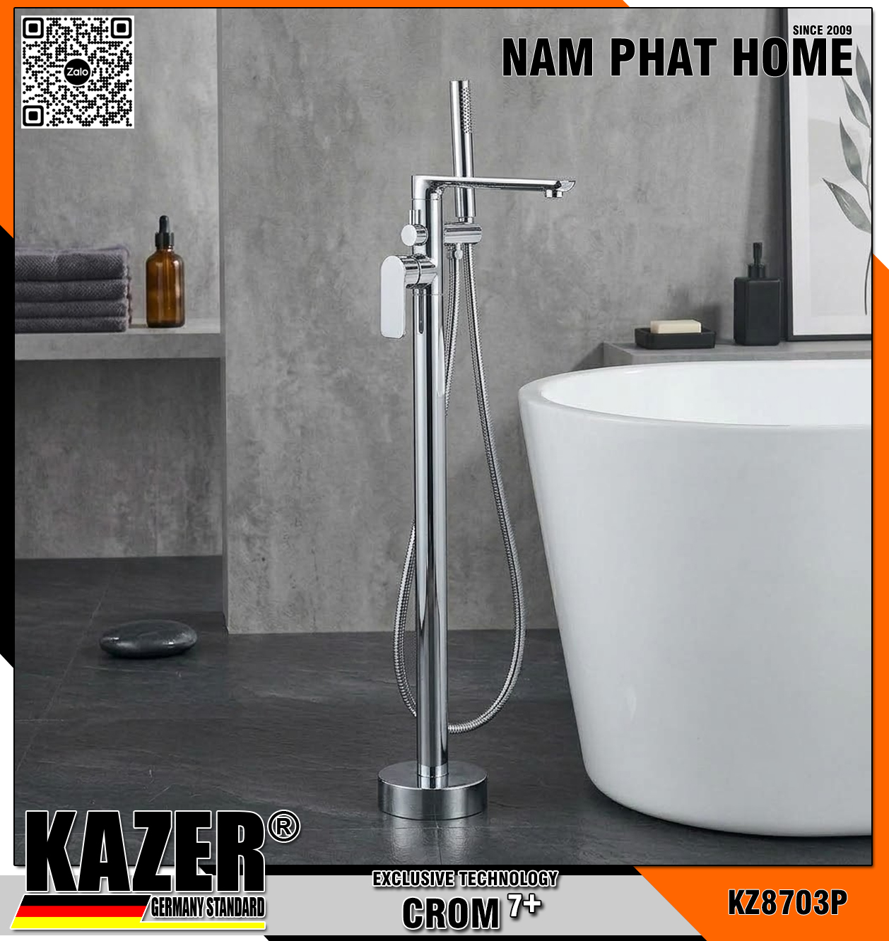 KZ8703P – SEN CÂY BỒN TẮM  ĐỒNG THAU MẠ CROM 7+ KAZER