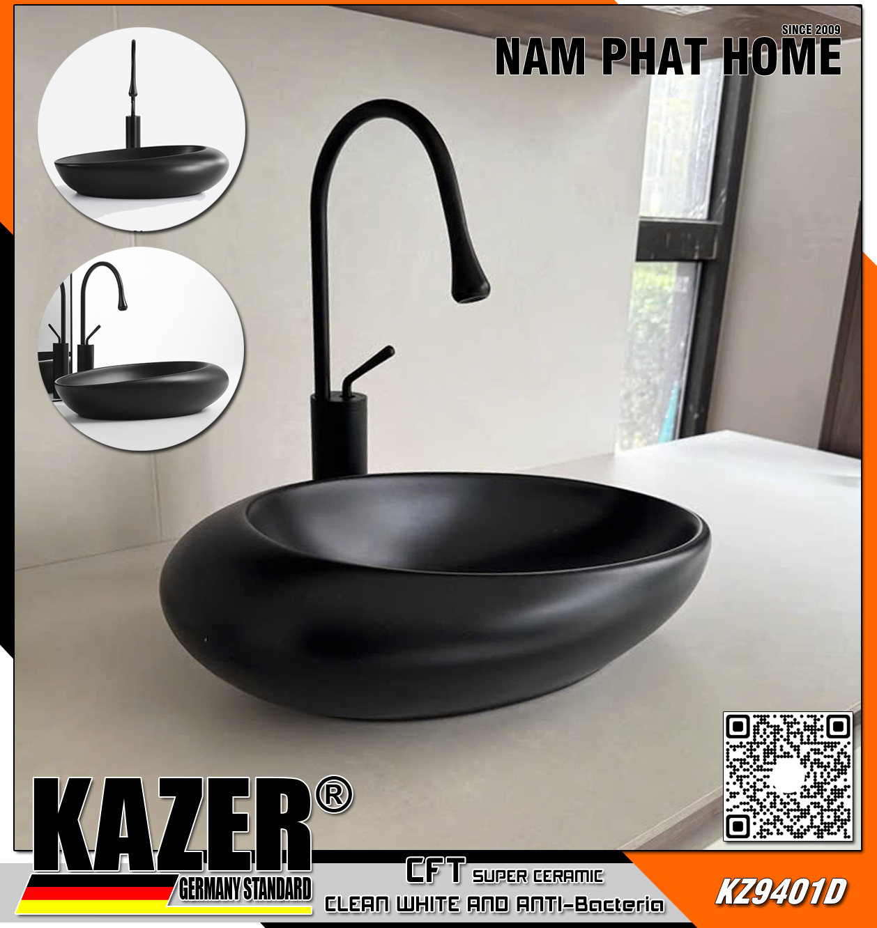 KZ9401D – LAVABO SỨ ĐẶT BÀN KAZER GERMANY 
