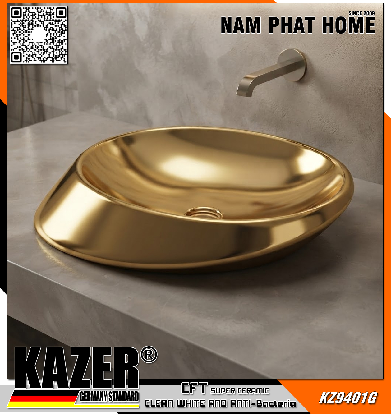 KZ9401G – LAVABO SỨ ĐẶT BÀN KAZER GERMANY 