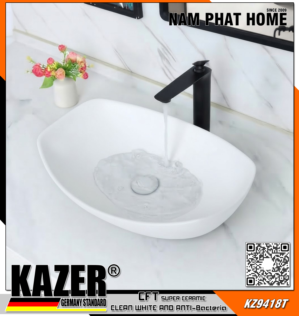 KZ9418 – LAVABO SỨ ĐẶT BÀN KAZER GERMANY 