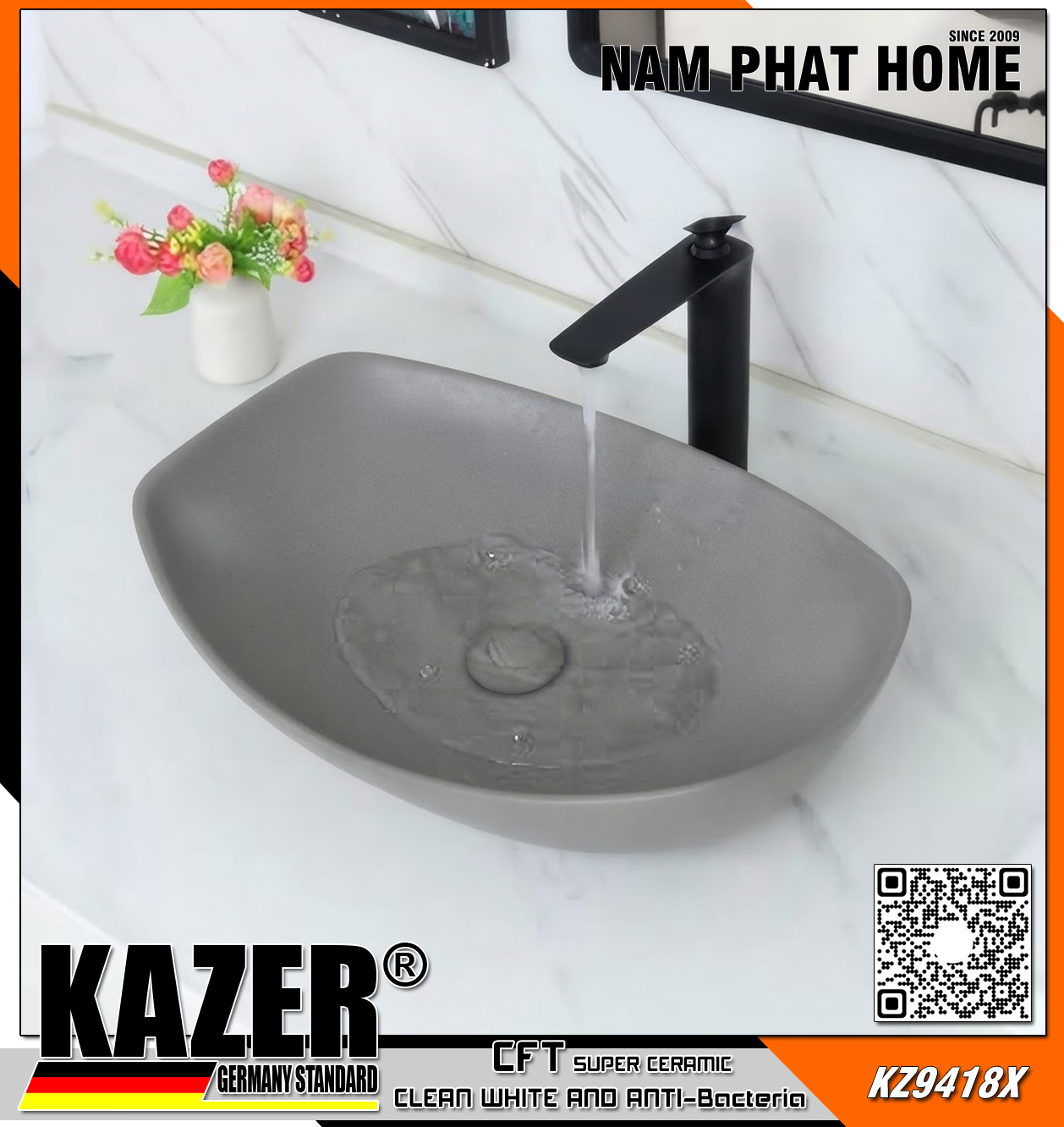 KZ9418X – LAVABO SỨ ĐẶT BÀN KAZER GERMANY 