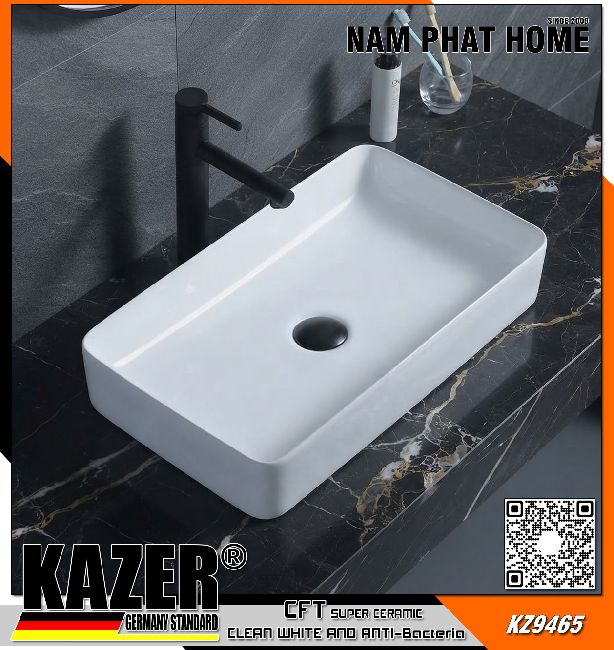 KZ9465 – LAVABO SỨ ĐẶT BÀN KAZER GERMANY 