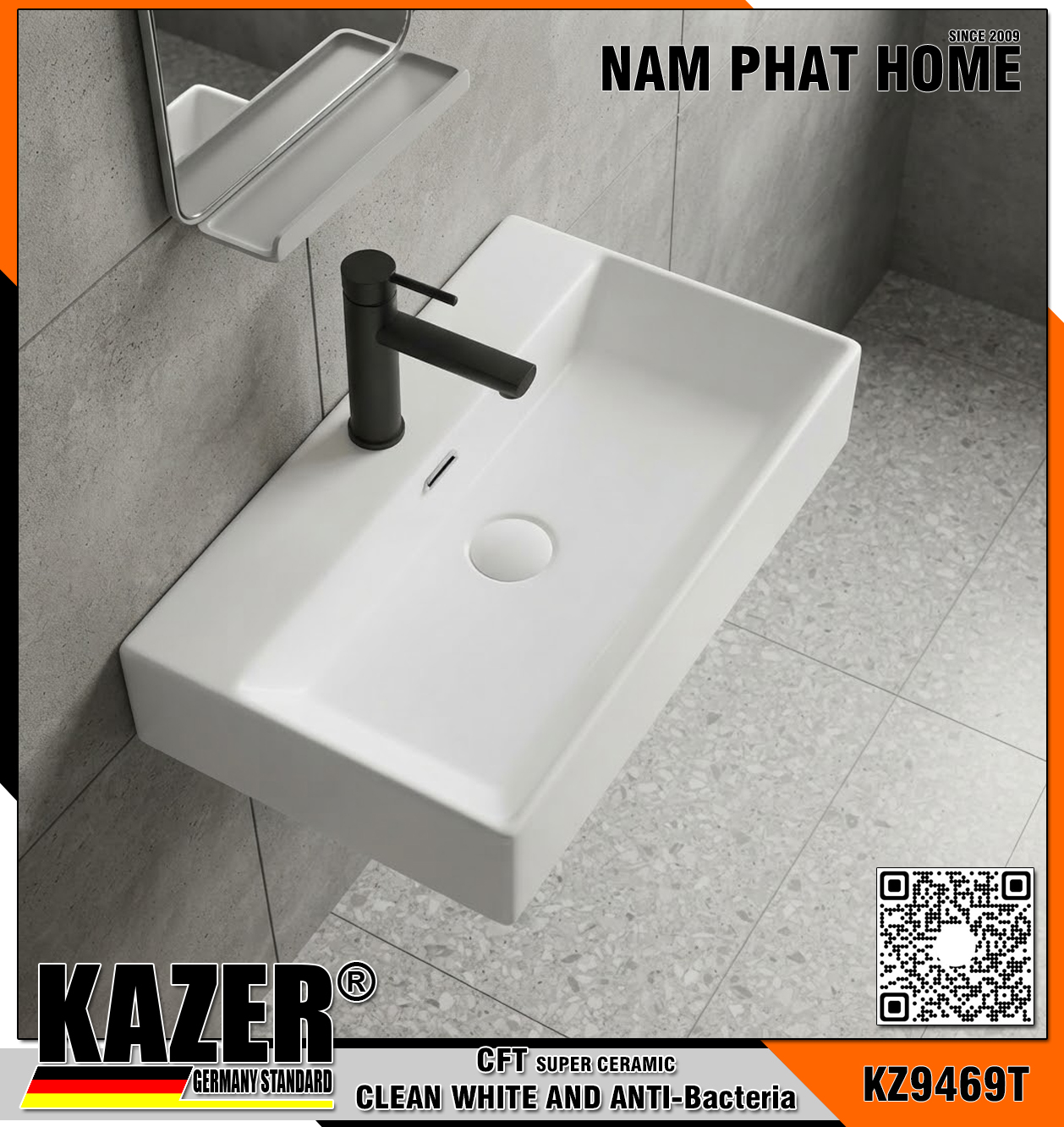 KZ9469T – LAVABO SỨ ĐẶT BÀN KAZER GERMANY 
