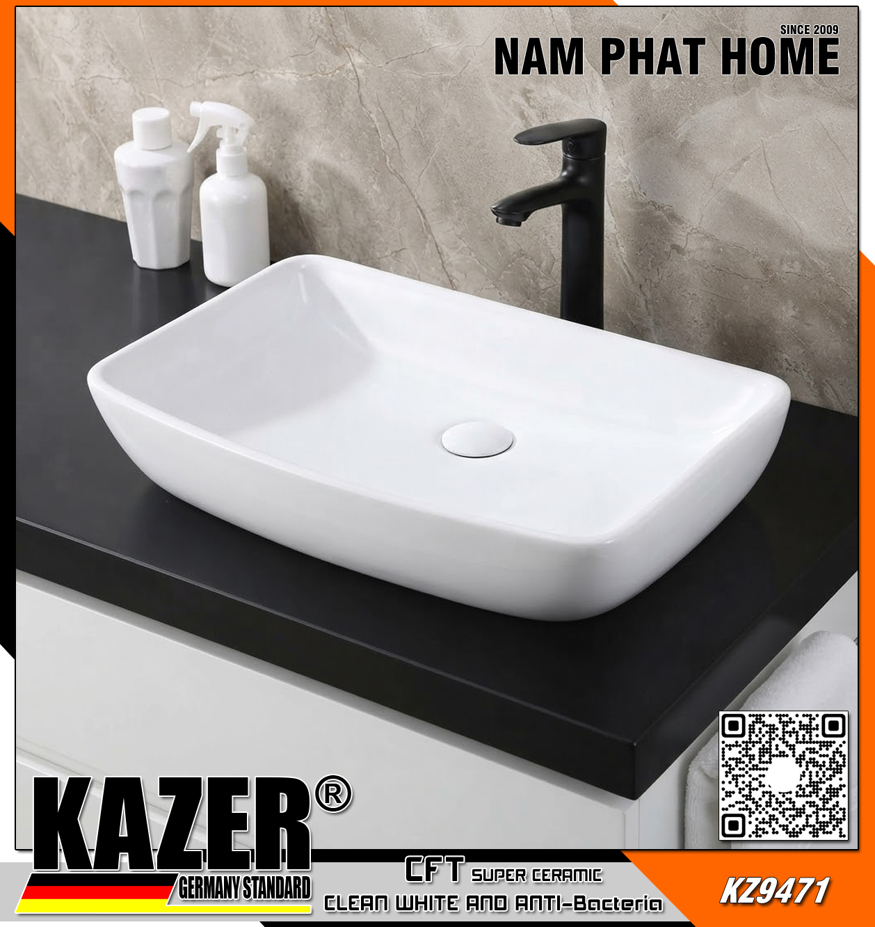 KZ9471 – LAVABO SỨ ĐẶT BÀN KAZER GERMANY 