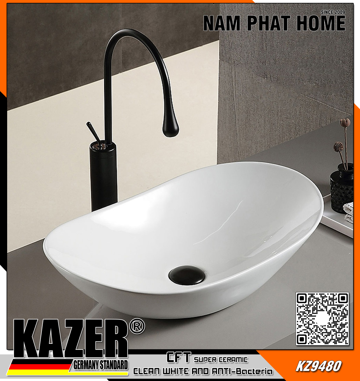 KZ9480 – LAVABO SỨ ĐẶT BÀN KAZER GERMANY 