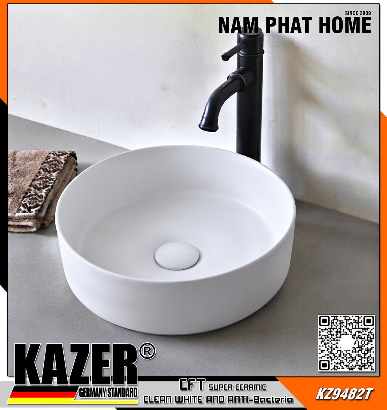 KZ9482T – LAVABO SỨ ĐẶT BÀN KAZER GERMANY 
