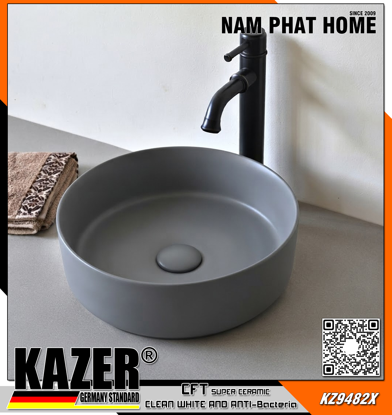 KZ9482X – LAVABO SỨ ĐẶT BÀN KAZER GERMANY 