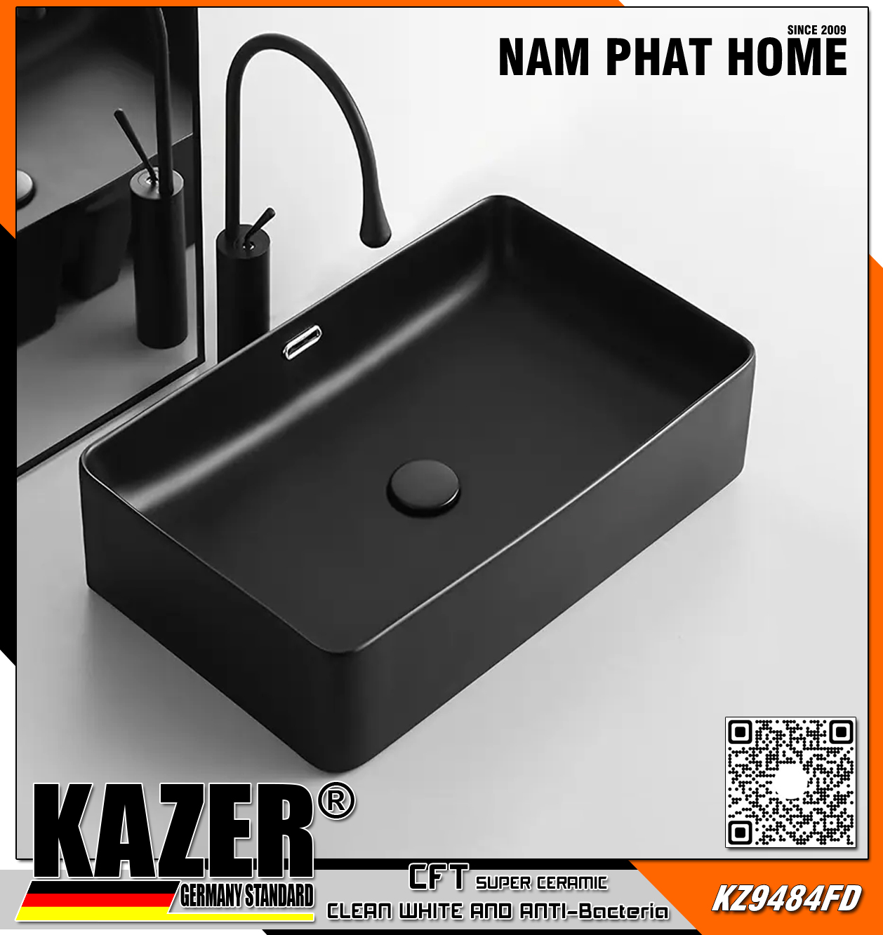 KZ9484FD – LAVABO SỨ ĐẶT BÀN KAZER GERMANY 