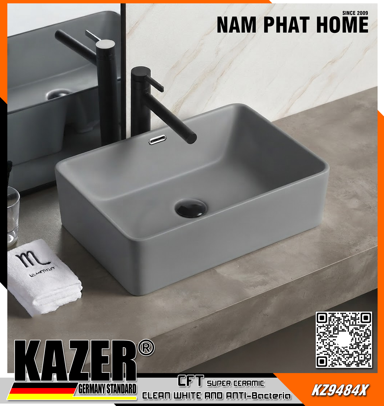 KZ9484X – LAVABO SỨ ĐẶT BÀN KAZER GERMANY 