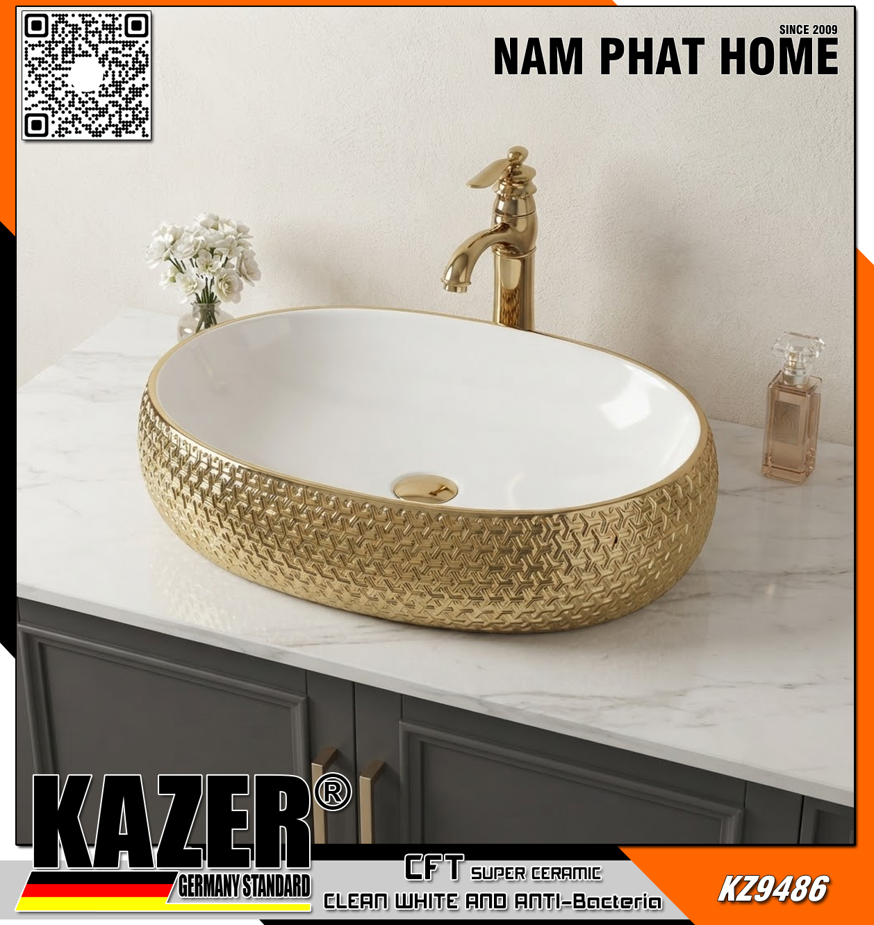 KZ9486 – LAVABO SỨ ĐẶT BÀN KAZER GERMANY 