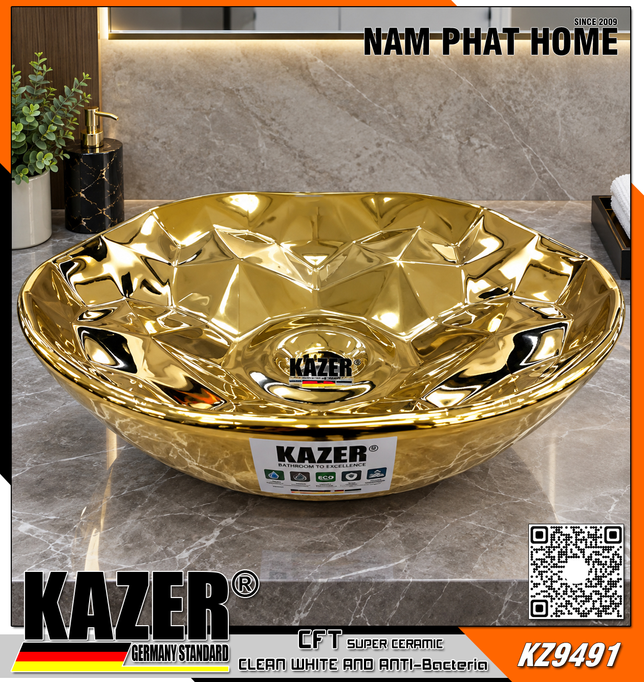 KZ9491 – LAVABO SỨ ĐẶT BÀN KAZER GERMANY 