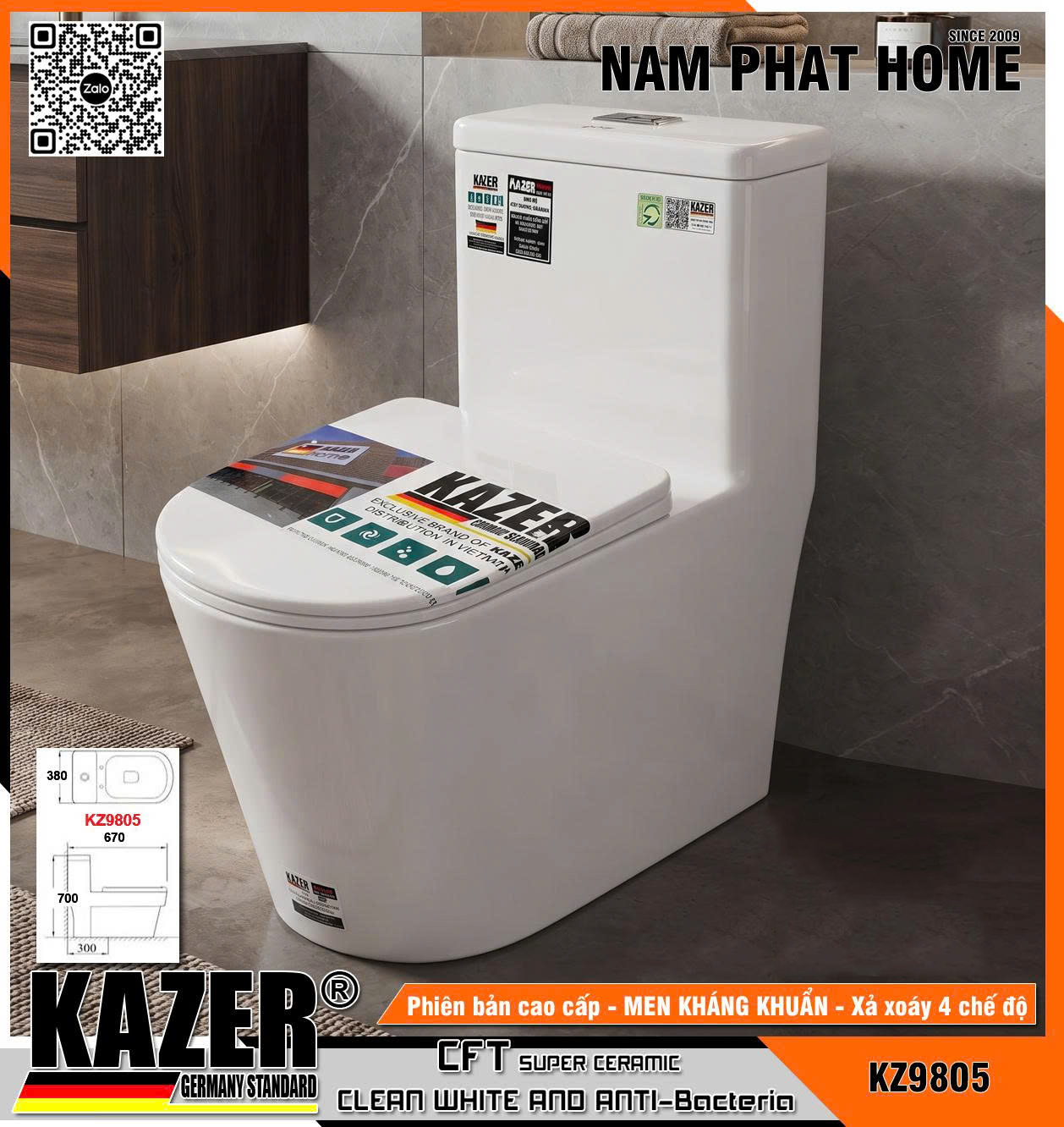 KZ9809/9805 - BỒN CẦU 1 KHỐI KAZER 