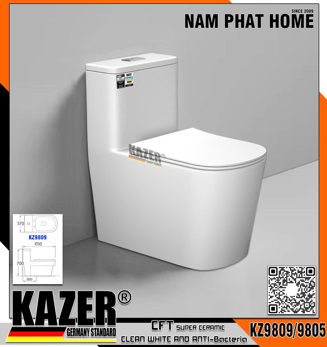 KZ9809 - BỒN CẦU 1 KHỐI KAZER 