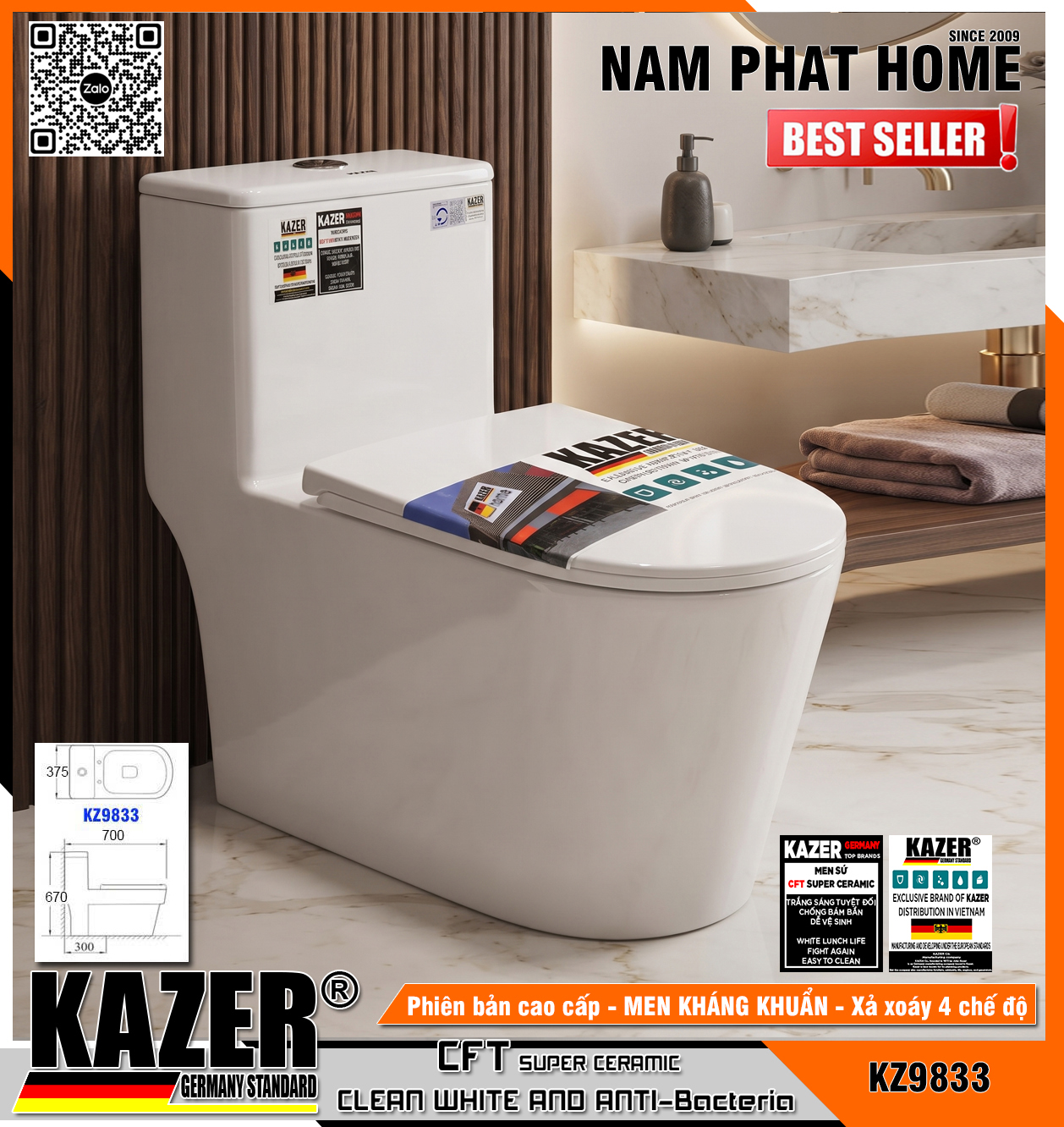 KZ9833 BỒN CẦU 1 KHỐI KAZER 