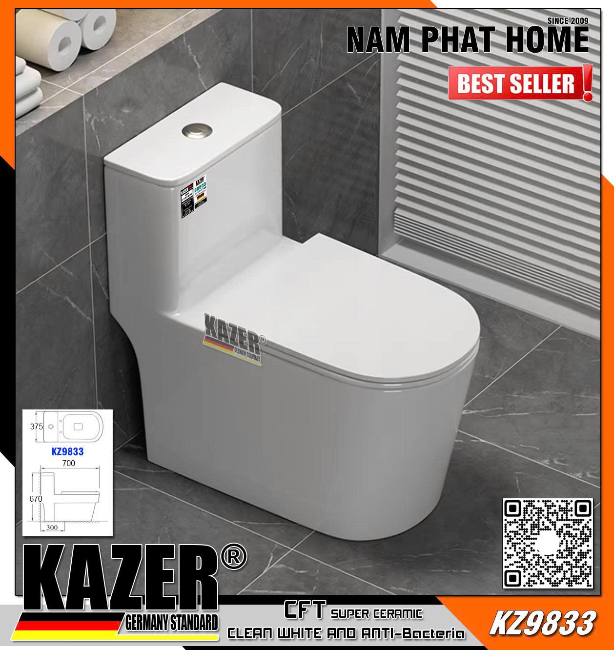 KZ9833 BỒN CẦU 1 KHỐI KAZER 