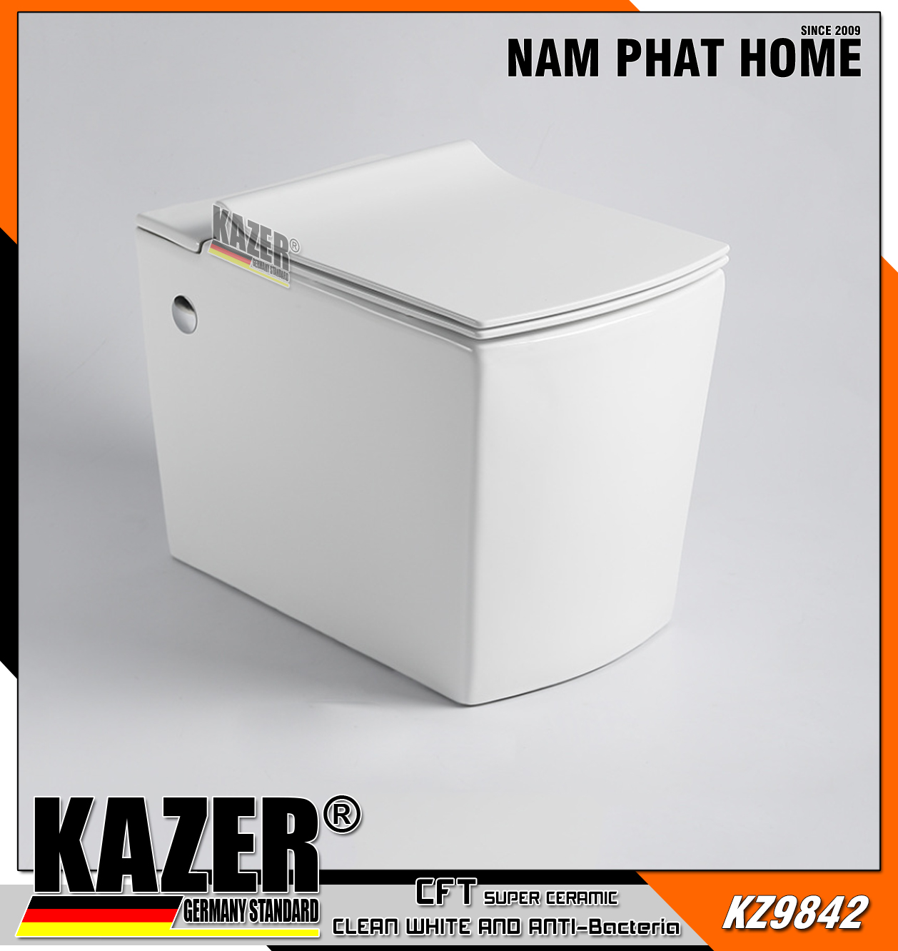 KZ9842 – Bồn cầu một khối Kazer màu trắng, xả pin