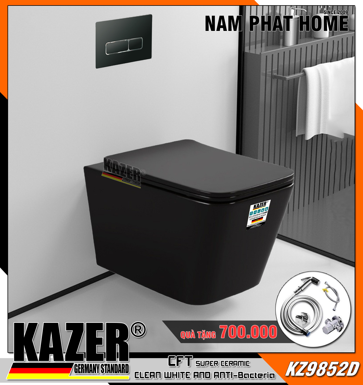 KZ9852D – Bồn cầu treo tường Kazer màu đen (1)