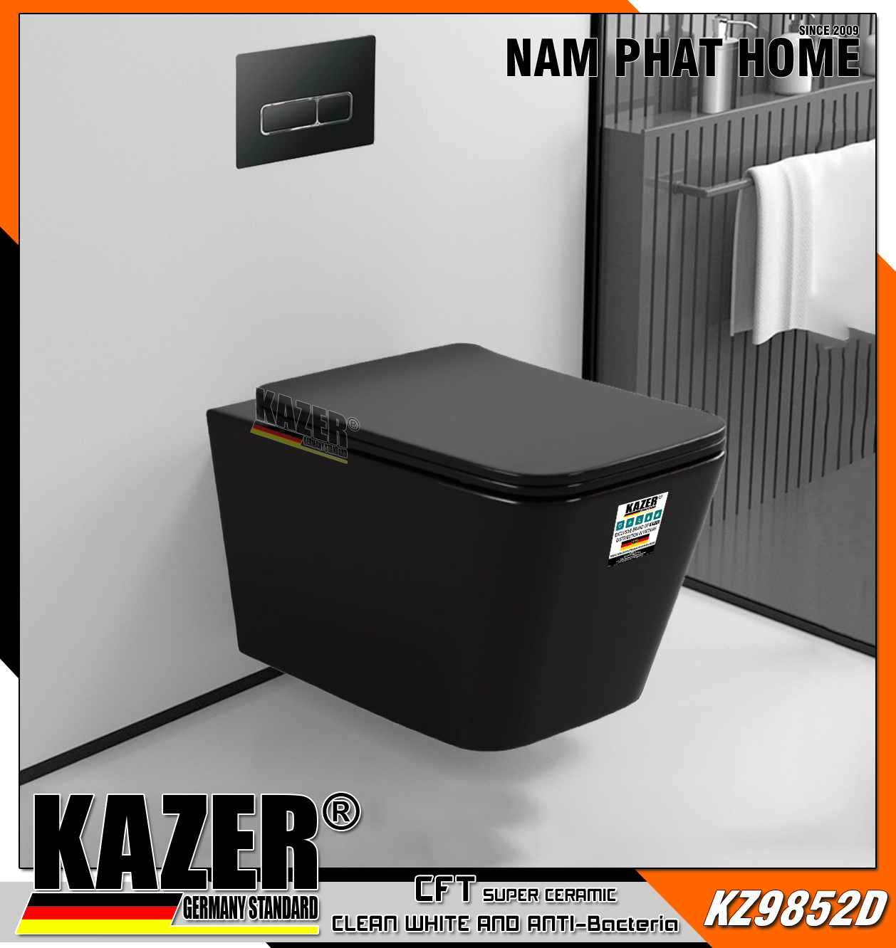 KZ9852D – Bồn cầu treo tường Kazer màu đen