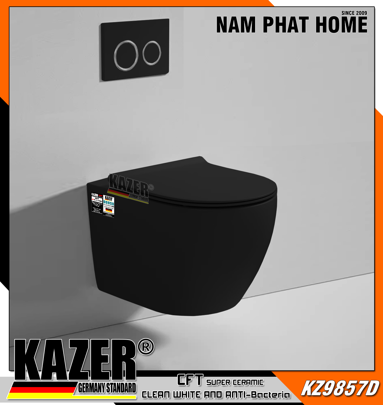 KZ9857D – Bồn cầu treo tường Kazer màu đen