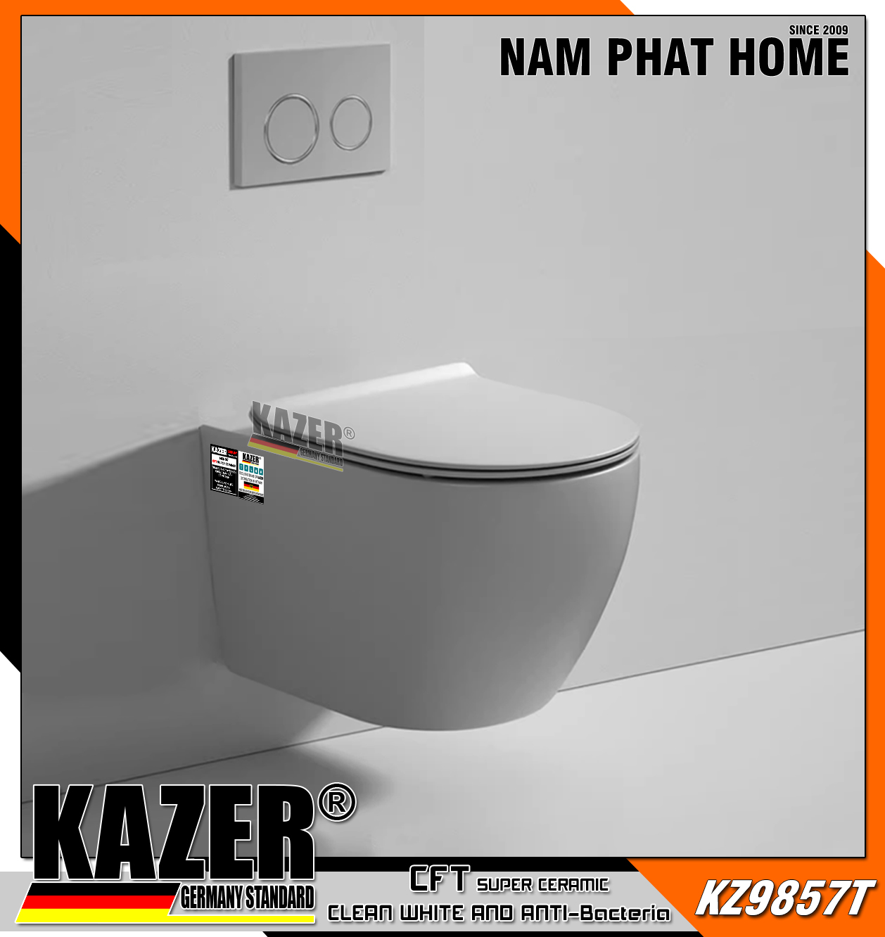 KZ9857T – Bồn cầu treo tường Kazer màu trắng