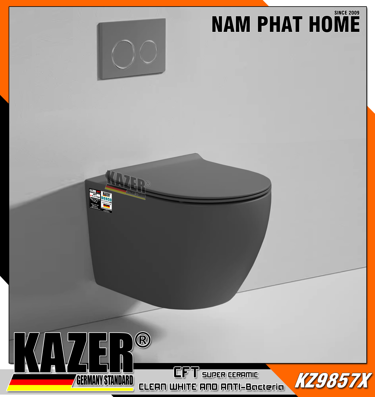 KZ9857X – Bồn cầu treo tường Kazer màu xám