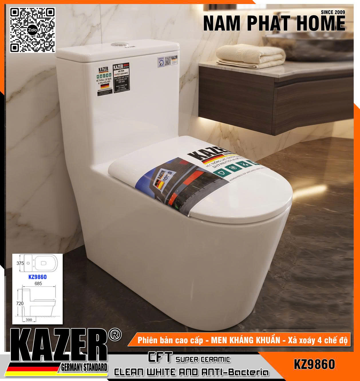KZ9860 - BỒN CẦU 1 KHỐI KAZER