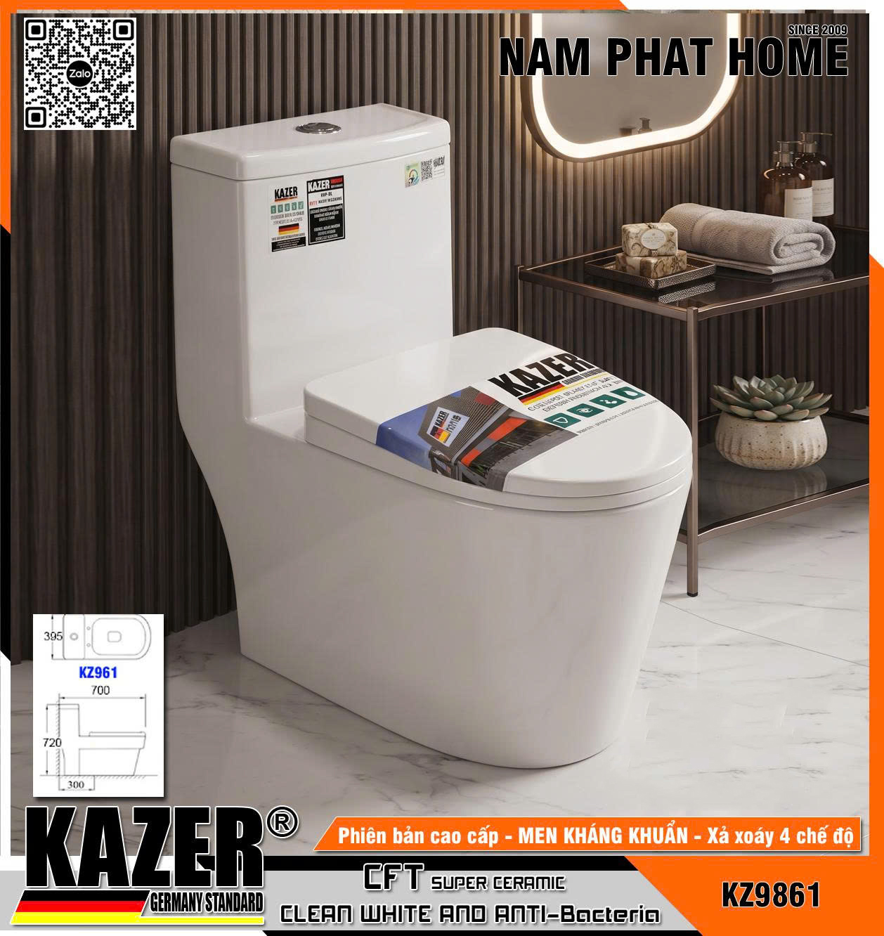 KZ9861 - BỒN CẦU 1 KHỐI KAZER : ƯU ĐÃI TRONG THÁNG
