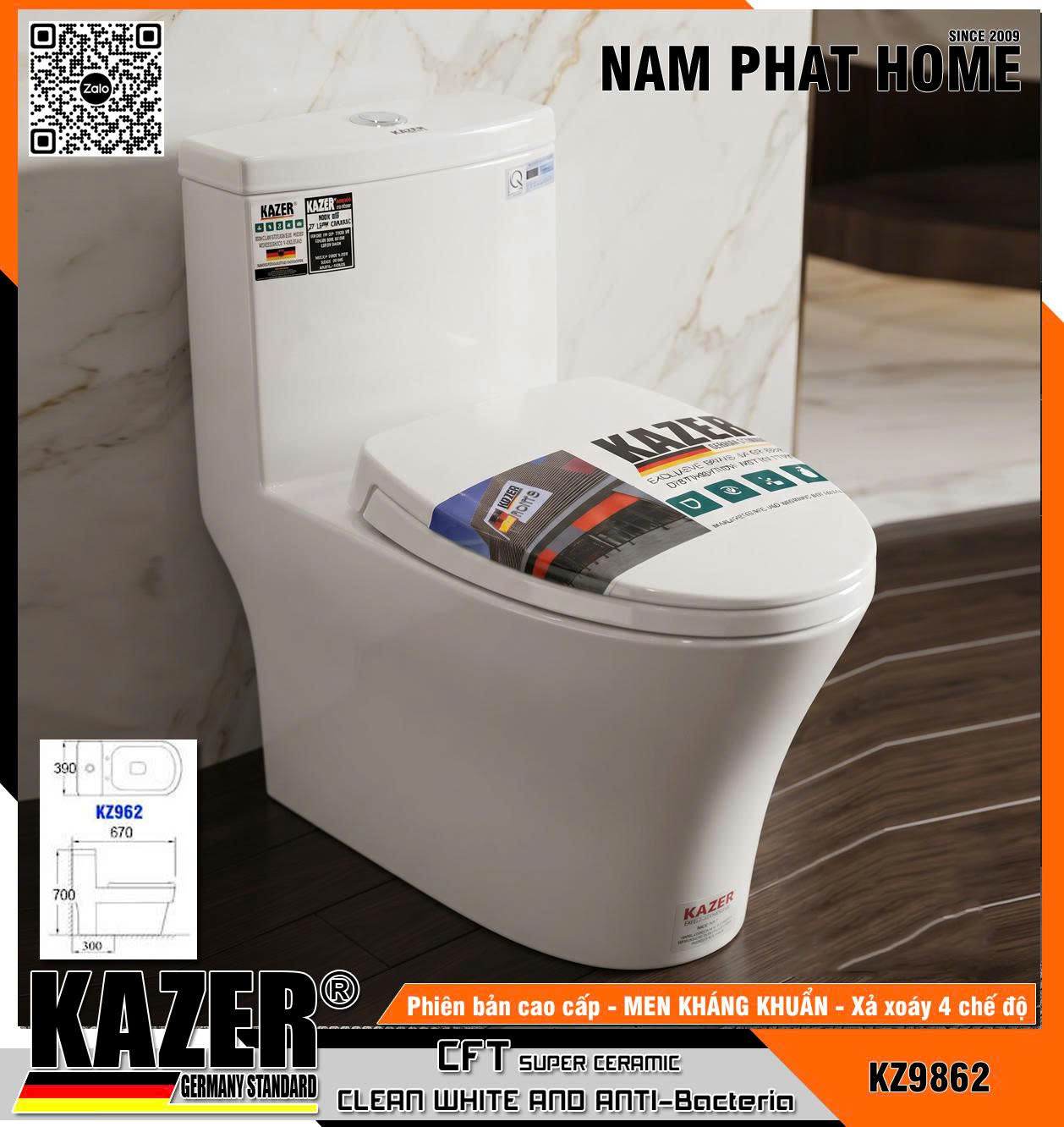 KZ9862 -  BỒN CẦU 1 KHỐI KAZER : ƯU ĐÃI TRONG THÁNG 
