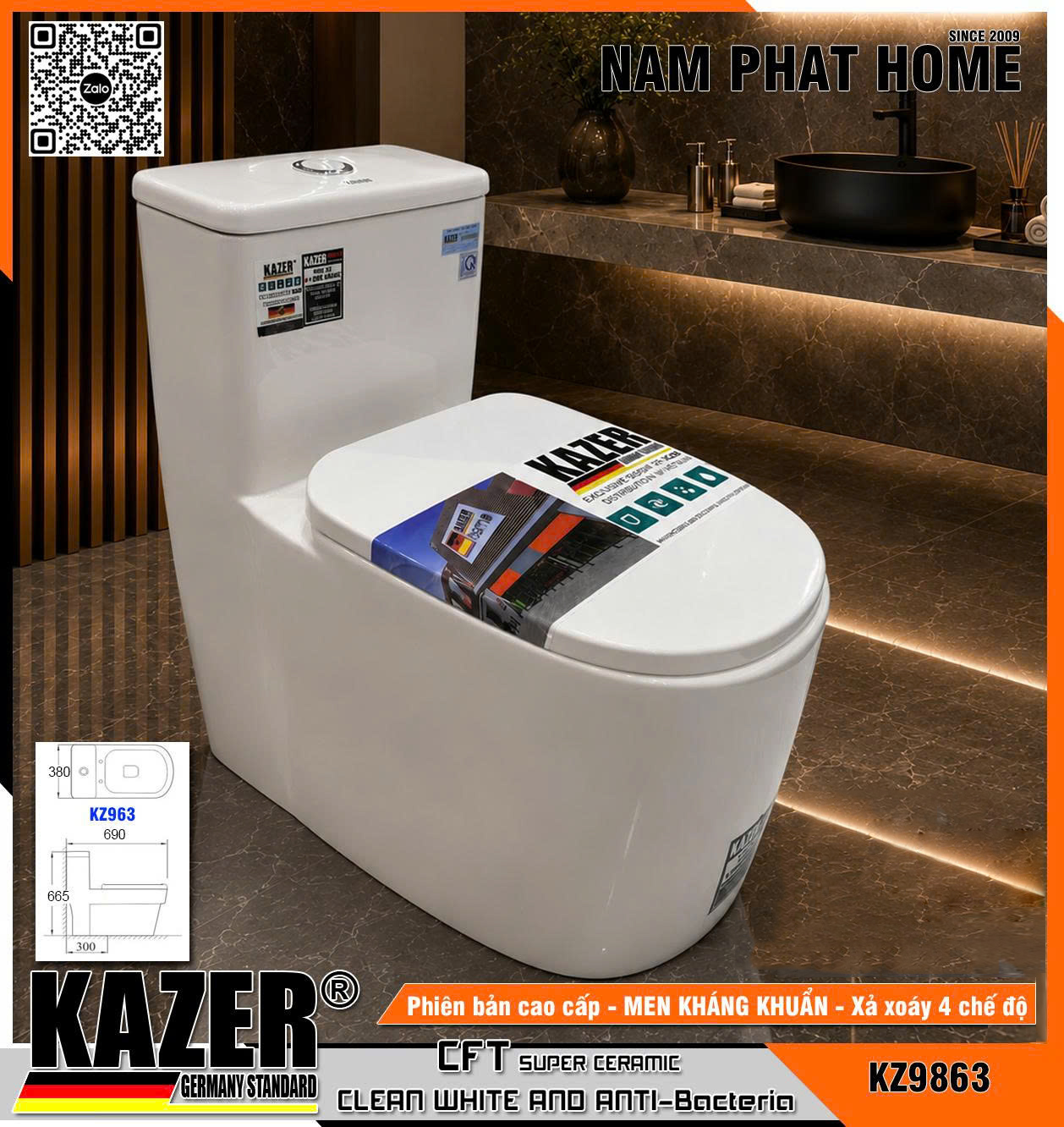 KZ9863 - BỒN CẦU 1 KHỐI KAZER 