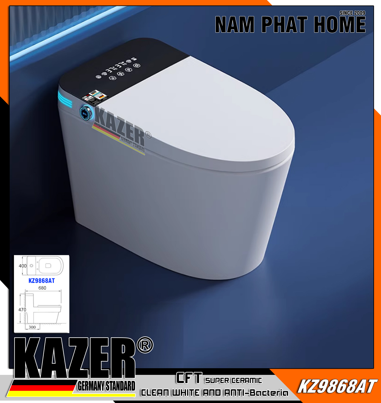 KZ9868AT – Bồn cầu Kazer điện tử thông minh màu trắng