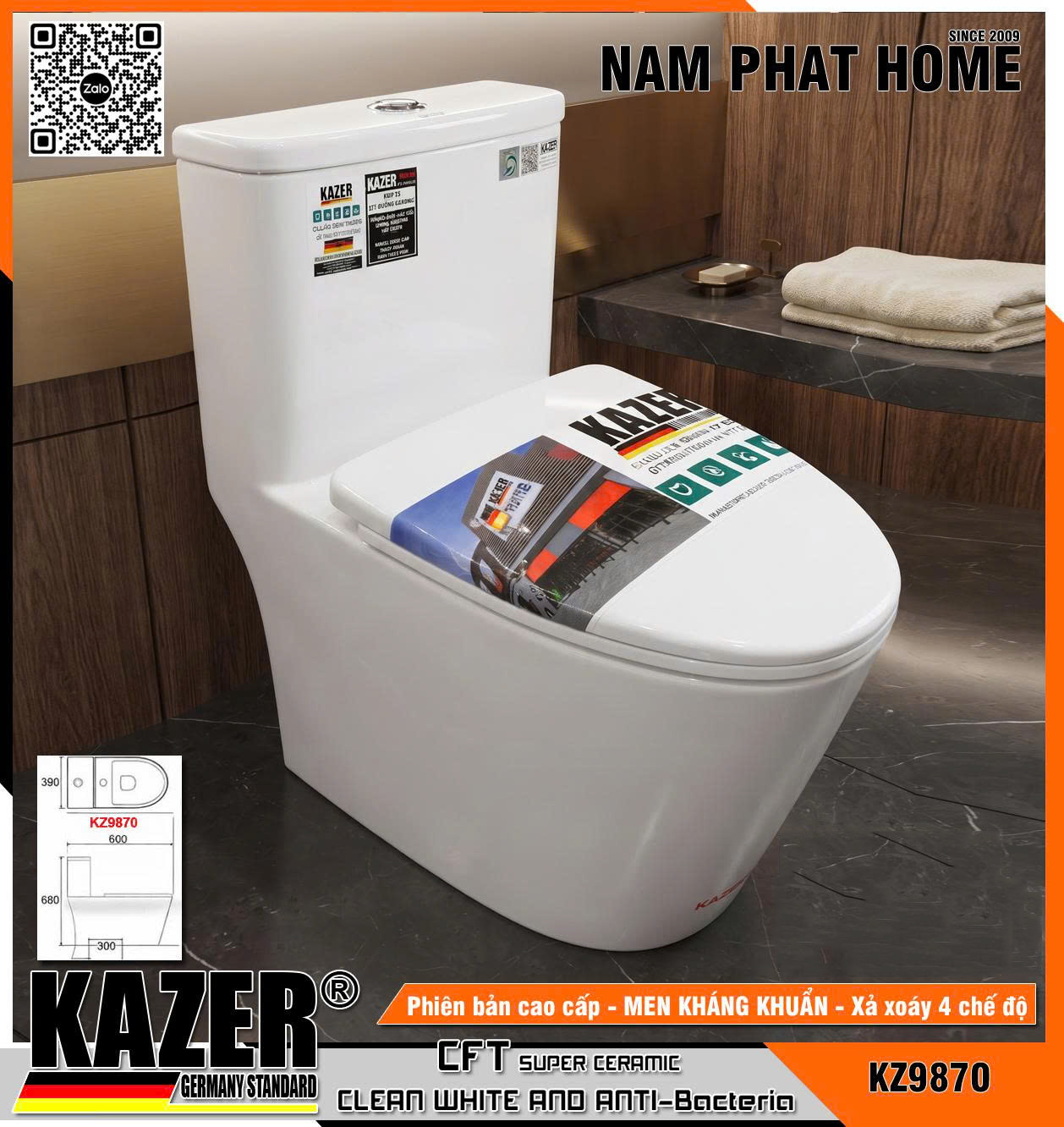 KZ9870 - BỒN CẦU 1 KHỐI KAZER 