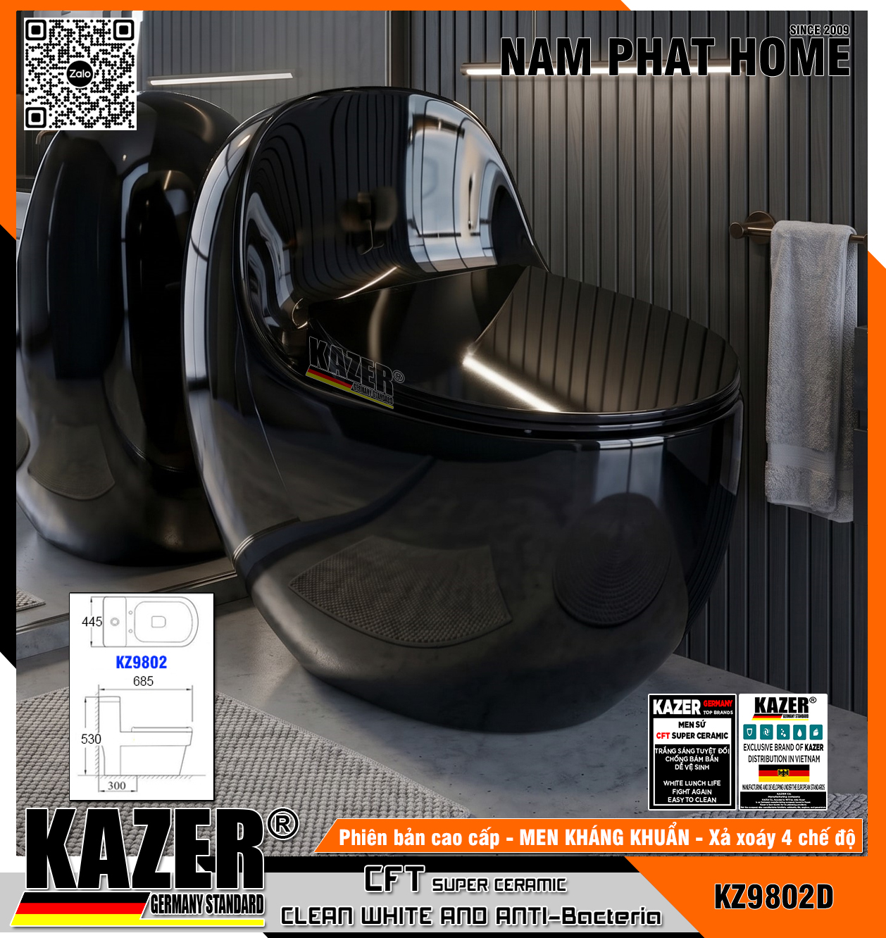 KZ9802FD - BỒN CẦU TRỨNG KAZER MÀU ĐEN