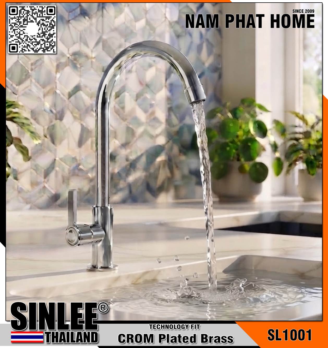 SL1001 – VÒI CHÉN LẠNH – ĐỒNG THAU MẠ CROME NHẬP KHẨU SINLEE