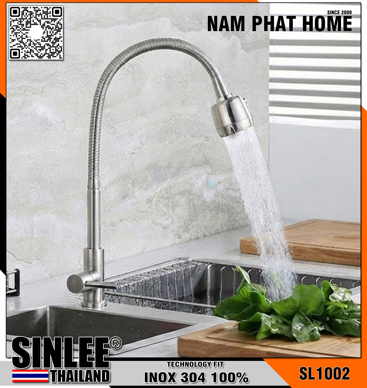 SL1002 – VÒI CHÉN LẠNH - INOX ỐNG BẺ LÒ XO SINLEE